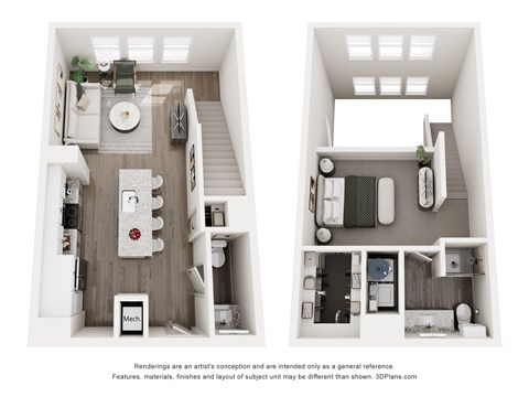 Floor plan for 1 bed, 2 baths, 874 sqft